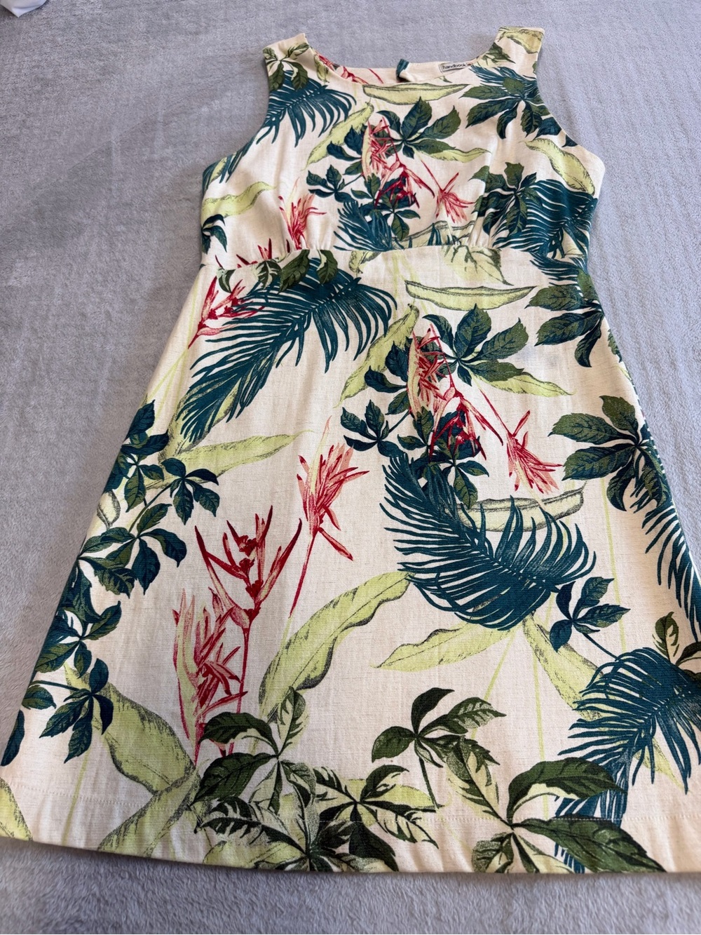 Handbook Tropical Botanical Open Back Linen Blend Dress Small
